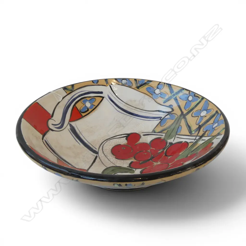 FRAN DIBBLE BOWL, Dia.300mm, signed '93, crazing & marks Image 1++