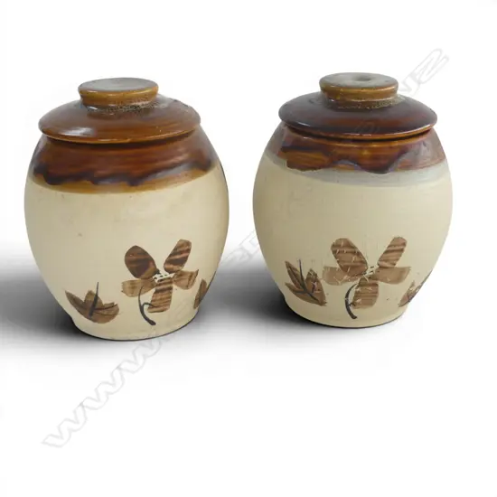 2 LRG NZ ROYAL OAK POTTERY KITCHEN CANISTERS, H.220mm