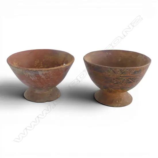 2 EARLY PRE-COLUMBIAN red pottery FOOTED BOWLS painted geometric decoration. Dia's.180mm.