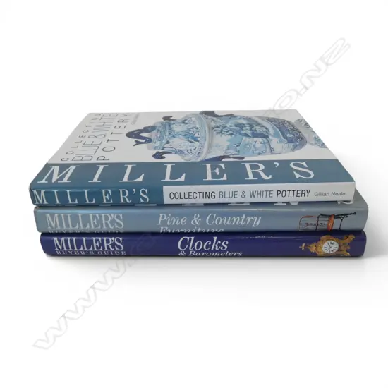 3 MILLERS REFERENCE BOOKS B&W POTTERY, CLOCKS BAROMETERS, FURNITURE, L.265MM
