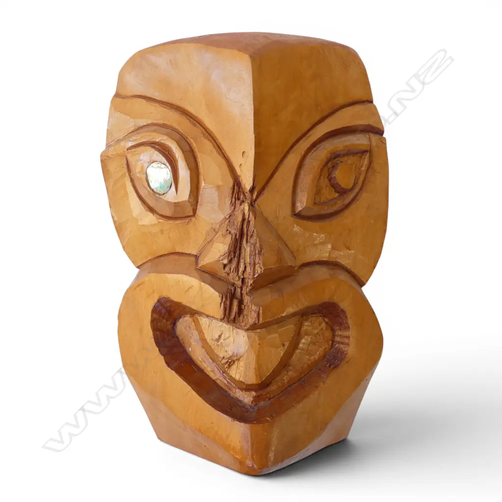CARVED WHEKU HEAD base inscribed 'Val Irwin Nov. '88' H.370mm Image 1++