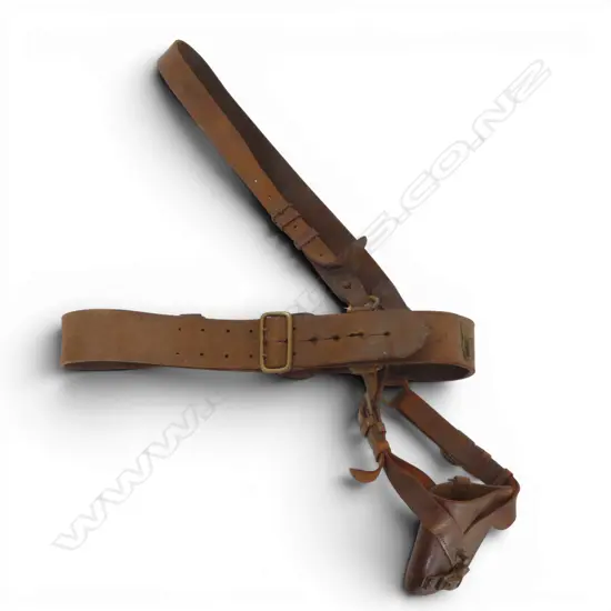 VINTAGE BRASS & LEATHER BELT & PISTOL HOLSTER ADULT SIZE 