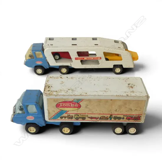   TWO VINTAGE TONKA TRUCK & TRAILERS [PLAYWORN]