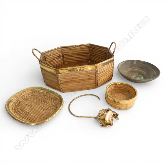 TWIG BASKET W.420mm, 2 MATCHING DISHES, POTTERY BOWL 225mm dia, BAG HOOK