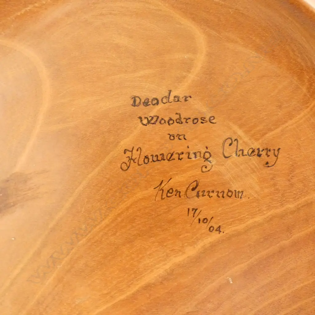 CARVED DEODAR WOOD ROSE ON FLOWERING CHERRY BOWL BY KEN CURNOW DIA360MM Image 1++