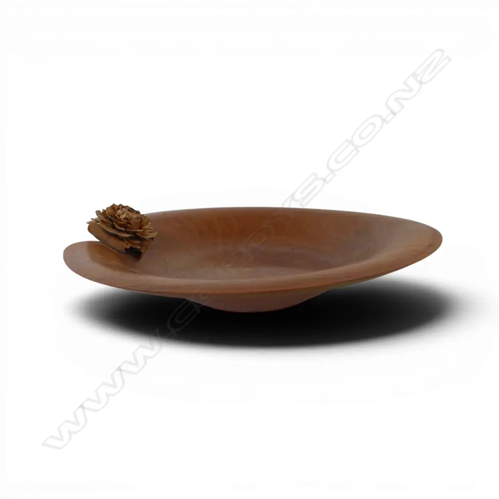 CARVED DEODAR WOOD ROSE ON FLOWERING CHERRY BOWL BY KEN CURNOW DIA360MM Image 1++