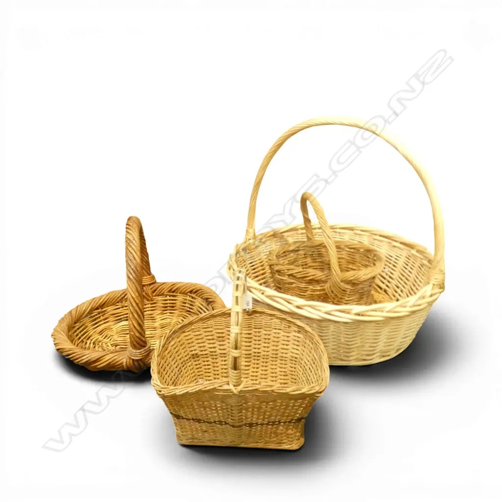 4 WOVEN CANE BASKETS, LARGEST 650mm dia Image 1++