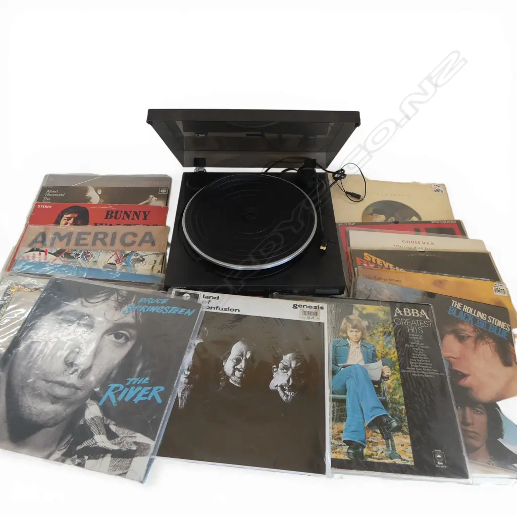 PIONEER RECORD PLAYER + ASST. RECORDS: SPLIT ENZ, ROLLING STONES, GENESIS, SPRINGSTEEN, ABBA  Image 1++