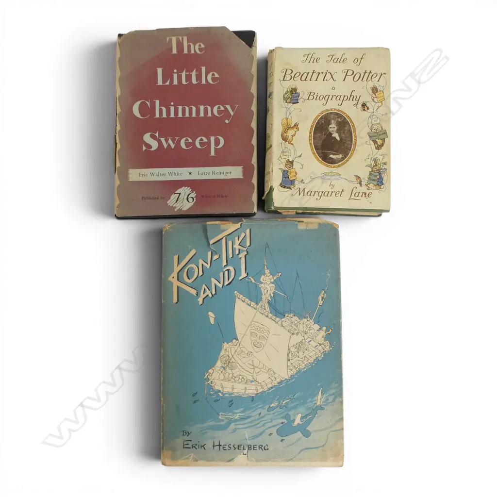 3 VINTAGE BOOKS, THE LITTLE CHIMNEY SWEEP SIGNED BY LOTTE REINGER, KON TIKI & I, BEATRIX POTTER BIOGRAPHY Image 1++