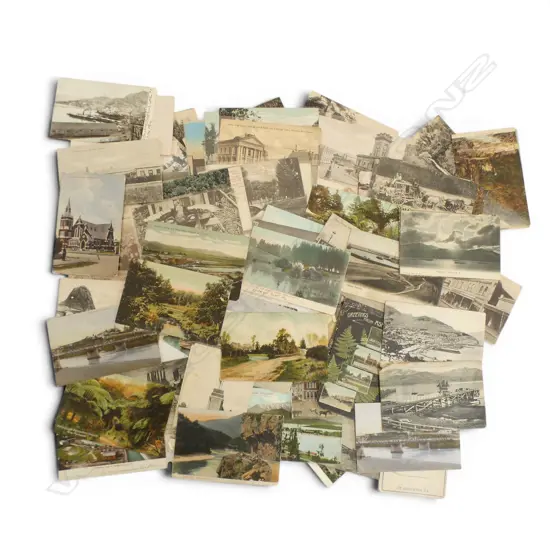 COLLECTION about 90 VINTAGE POSTCARDS mainly Sth Island + Akaroa + Lyttleton + Timaru + Gisborne + New Plymouth etc