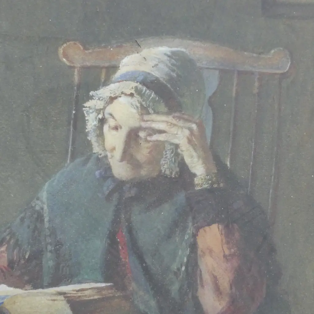 ARTHUR STOCKS, ELDERLY WOMAN READING 1888, WATERCOLOUR, SIGNED AND DATED,  420x330mm Image 1++