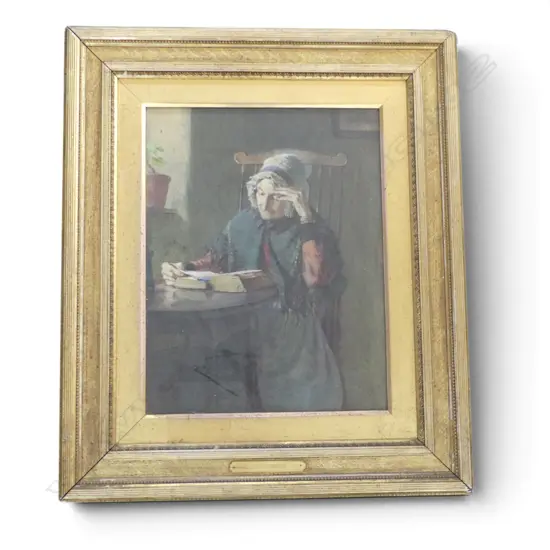 ARTHUR STOCKS, ELDERLY WOMAN READING 1888, WATERCOLOUR, SIGNED AND DATED,  420x330mm
