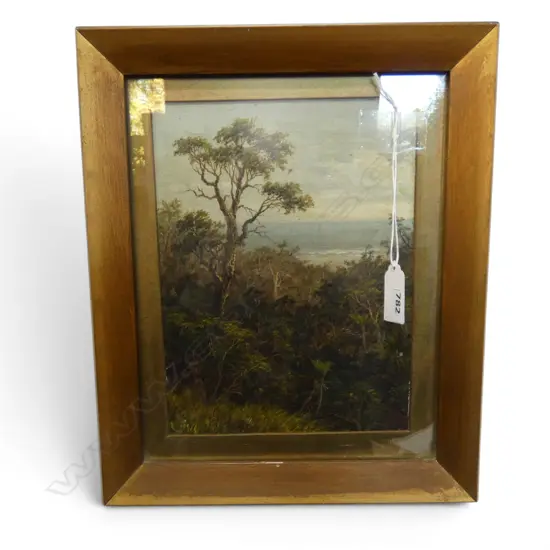 A. E. ALDIS 'A PEEP THROUGH THE BUSH, WEST COAST WAITAKEREI' OIL, INITIALED & DATED 1887 210x155mm 