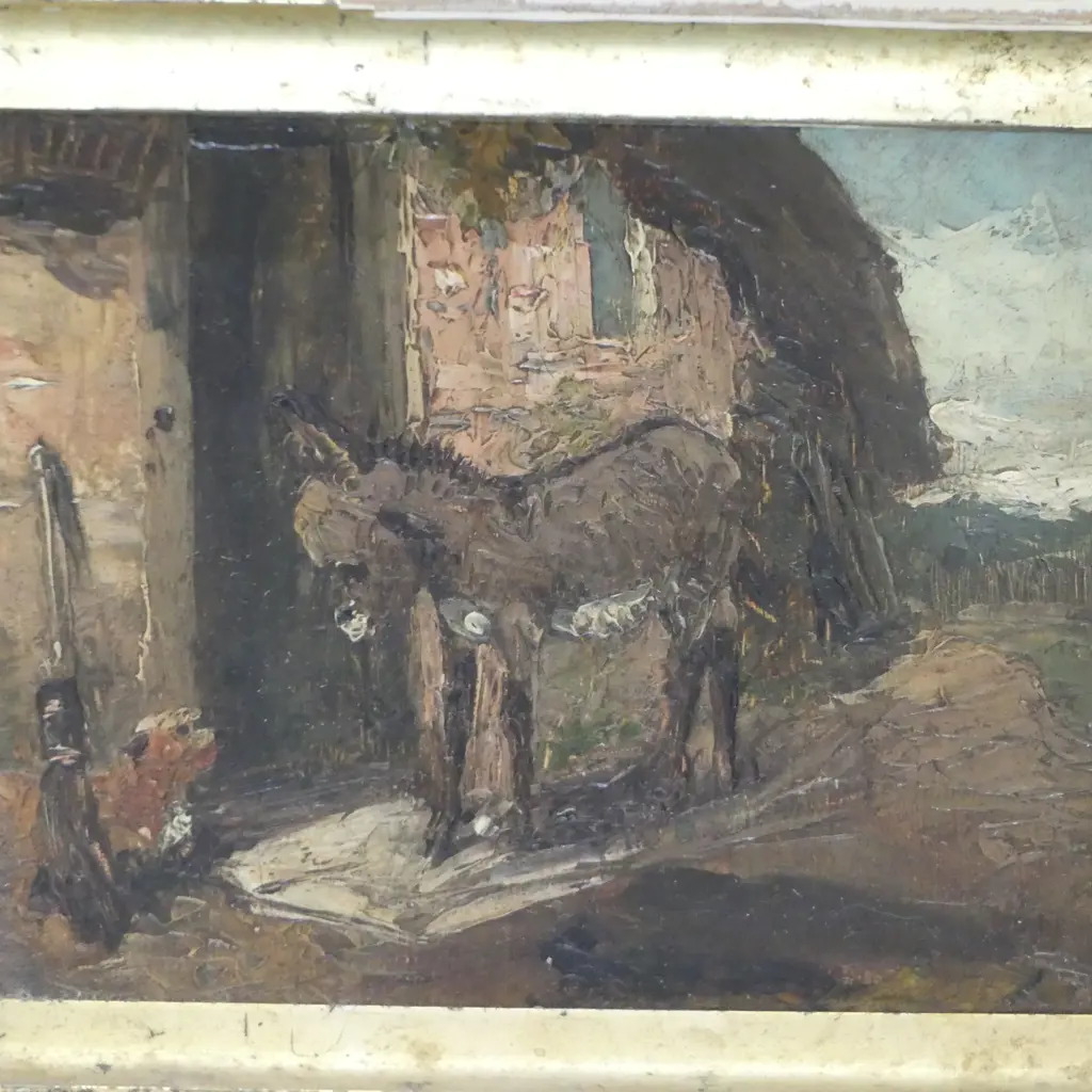 GRP THREE ARTWORKS INCL. ASTRID MARY STEVEN ABSTRACT W/C, DONKEY AT DOORSTEP, EARLY 20TH C. HANDCOLOURED PHOTO  Image 1++