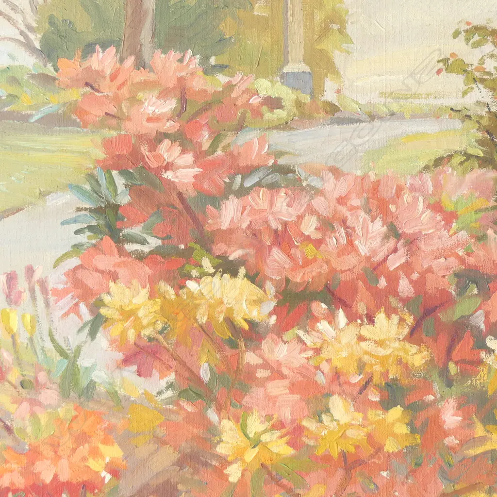 IRVINE MAJOR (1922–2000), FLOWERS IN LANDSCAPE, OIL ON CANVAS 545x445mm original white textured frame w. a little borer Image 1++