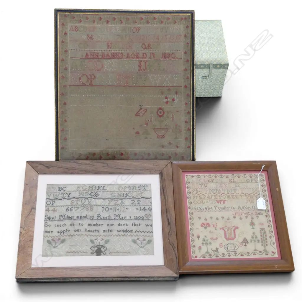 3 ANTIQUE SAMPLERS 430x390mm Image 1++
