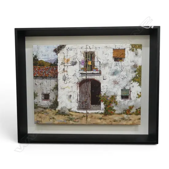 FRAMED DIPTYCH PAINTING SIGNED BORRELL each panel 230x220mm