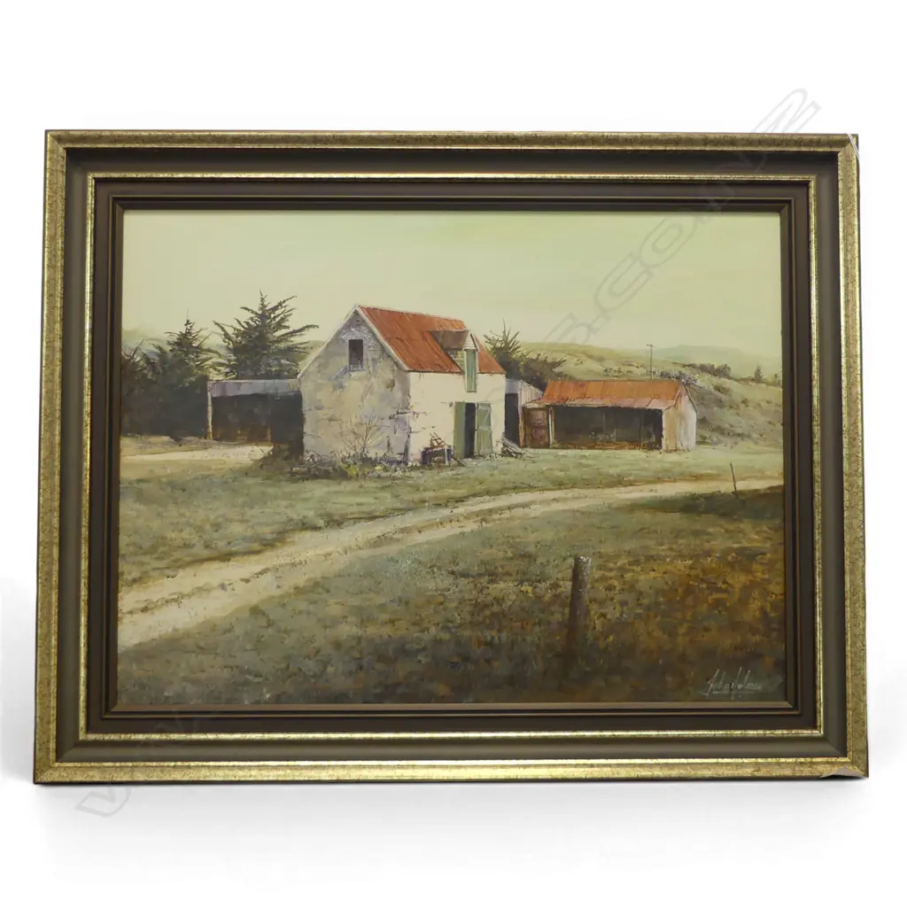 JOHN HOLMES 'OLD BARN OAMARU WAY' OIL ON BOARD 440x595mm Image 1++