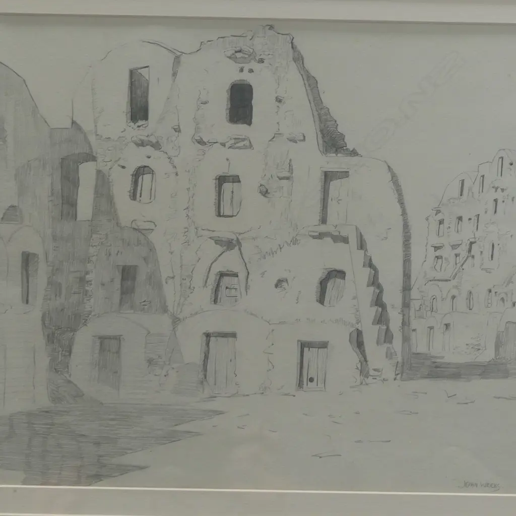 JOHN WEEKS 'MORROCAN BUILDINGS' PENCIL DRAWING, SIGNED 280x360mm Image 1++