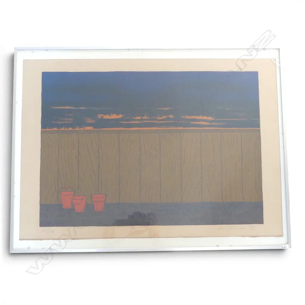 MARK BRUSSE (DUTCH b.1937) 'THREE BUCKETS FOR A FENCE' SILKSCREEN PRINT 104/190, SIGNED & DATED '73 530 x760mm Image 1++