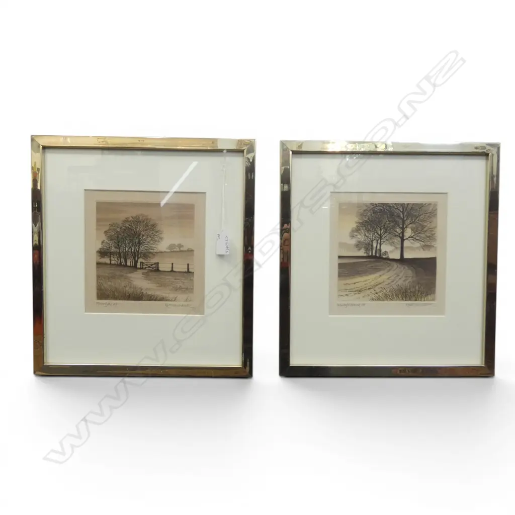 2 KATHLEEN CADDICK A/P ETCHINGS 'FARMGATE' & 'MISTY MORNING' 180x175mm Image 1++