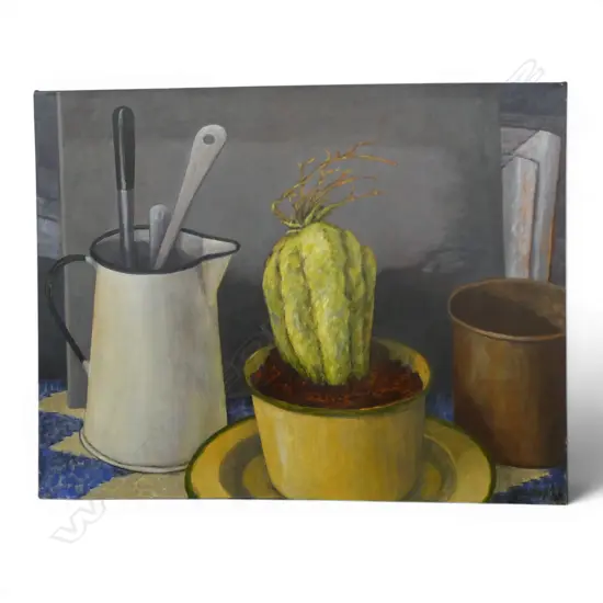 ROGER STAPLES, STILL LIFE WITH JUG, OIL ON CANVAS, SIGNED, 560 X 710mm
