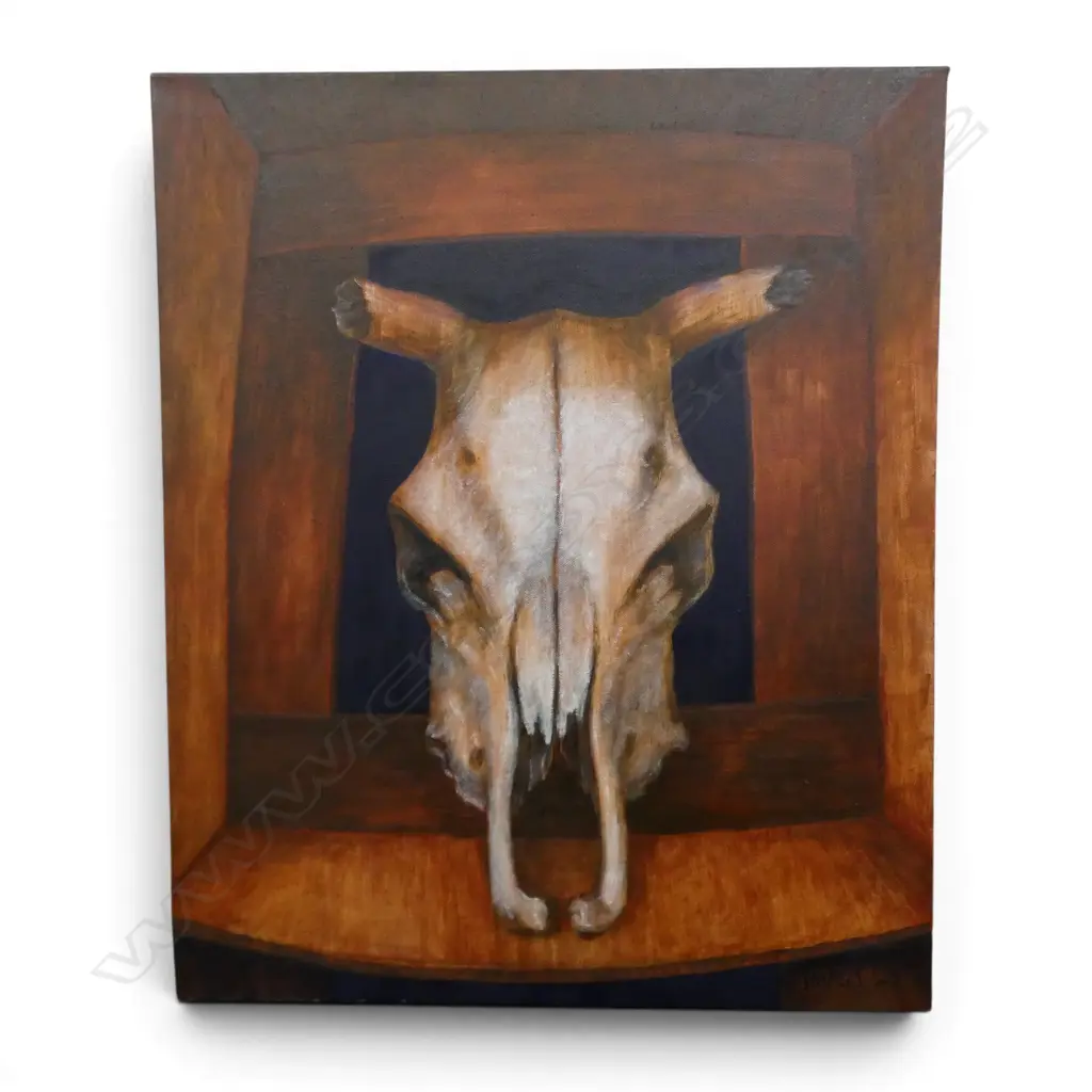 ROGER STAPLES, STILL LIFE WITH ANIMAL SKULL, OIL ON CANVAS, SIGNED, 610 X 510mm  Image 1++