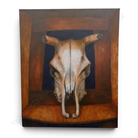 ROGER STAPLES, STILL LIFE WITH ANIMAL SKULL, OIL ON CANVAS, SIGNED, 610 X 510mm 
