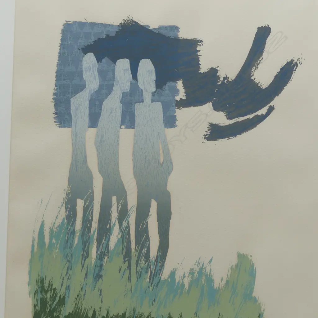 DEVA PRASADAM '3 FIGURES IN LANDSCAPE' SCREENPRINT 4/15 SIGNED & DATED '87 625x485mm  Image 1++