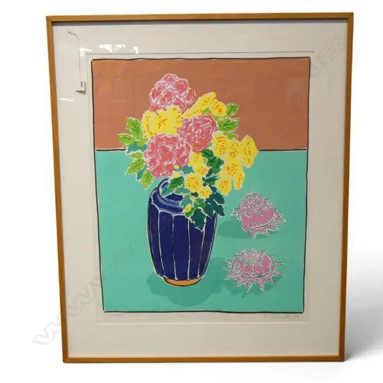 TOM BURNETT 'FLOWERS AND SHELLS' SCREEN PRINT 76/80 SIGNED & DATED '85 650x525mm