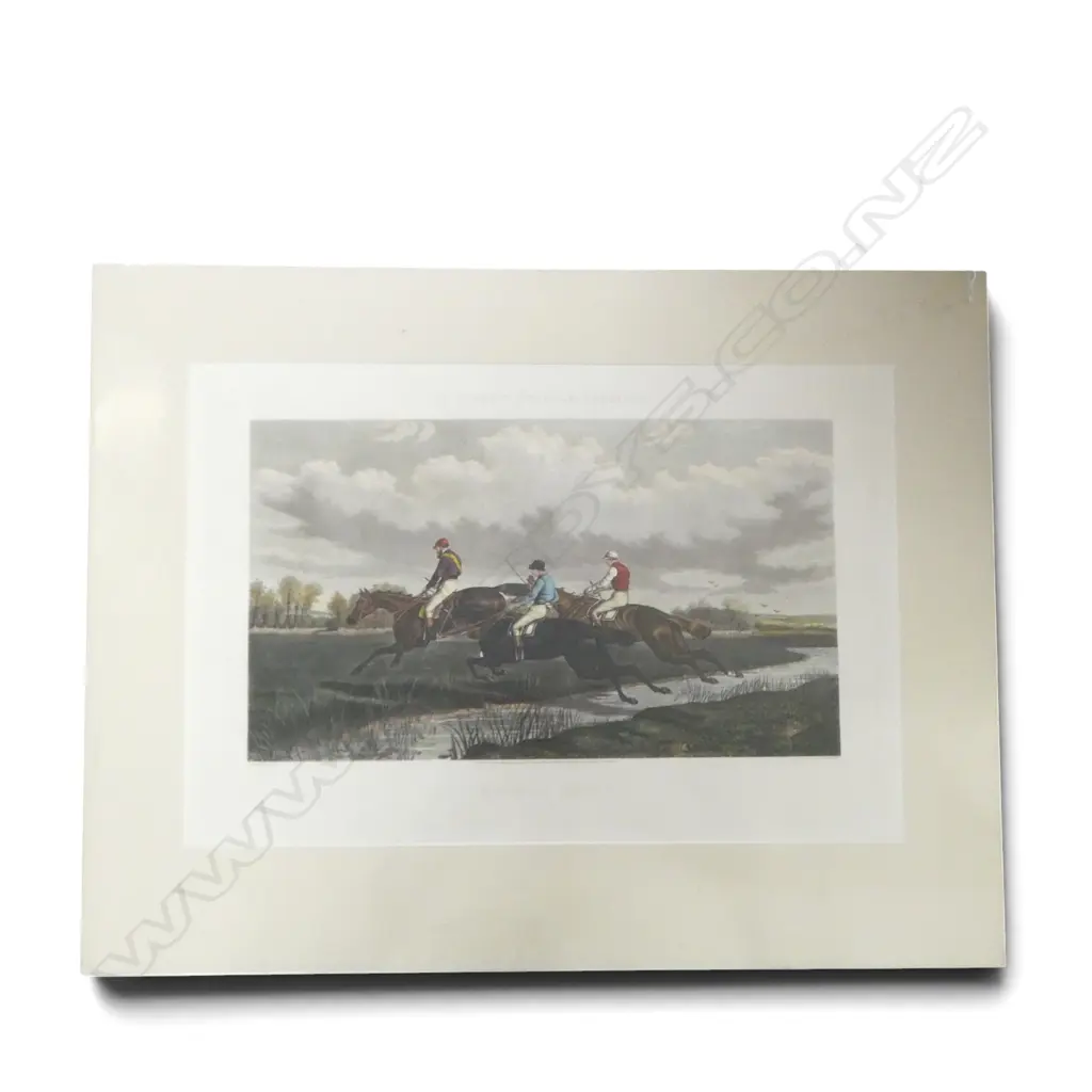 BENJAMIN HERRING JNR 1830-1871 'McQUEENS STEEPLE CHASINGS / FLYING A BROOK', HAND COLOURED ENGRAVING 495x730mm Image 1++