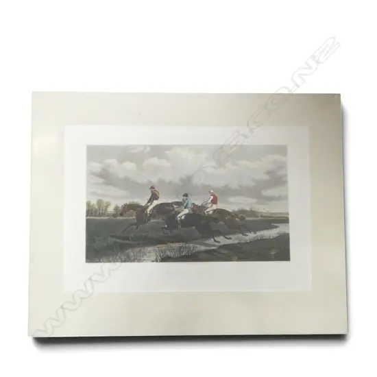 BENJAMIN HERRING JNR 1830-1871 'McQUEENS STEEPLE CHASINGS / FLYING A BROOK', HAND COLOURED ENGRAVING 495x730mm