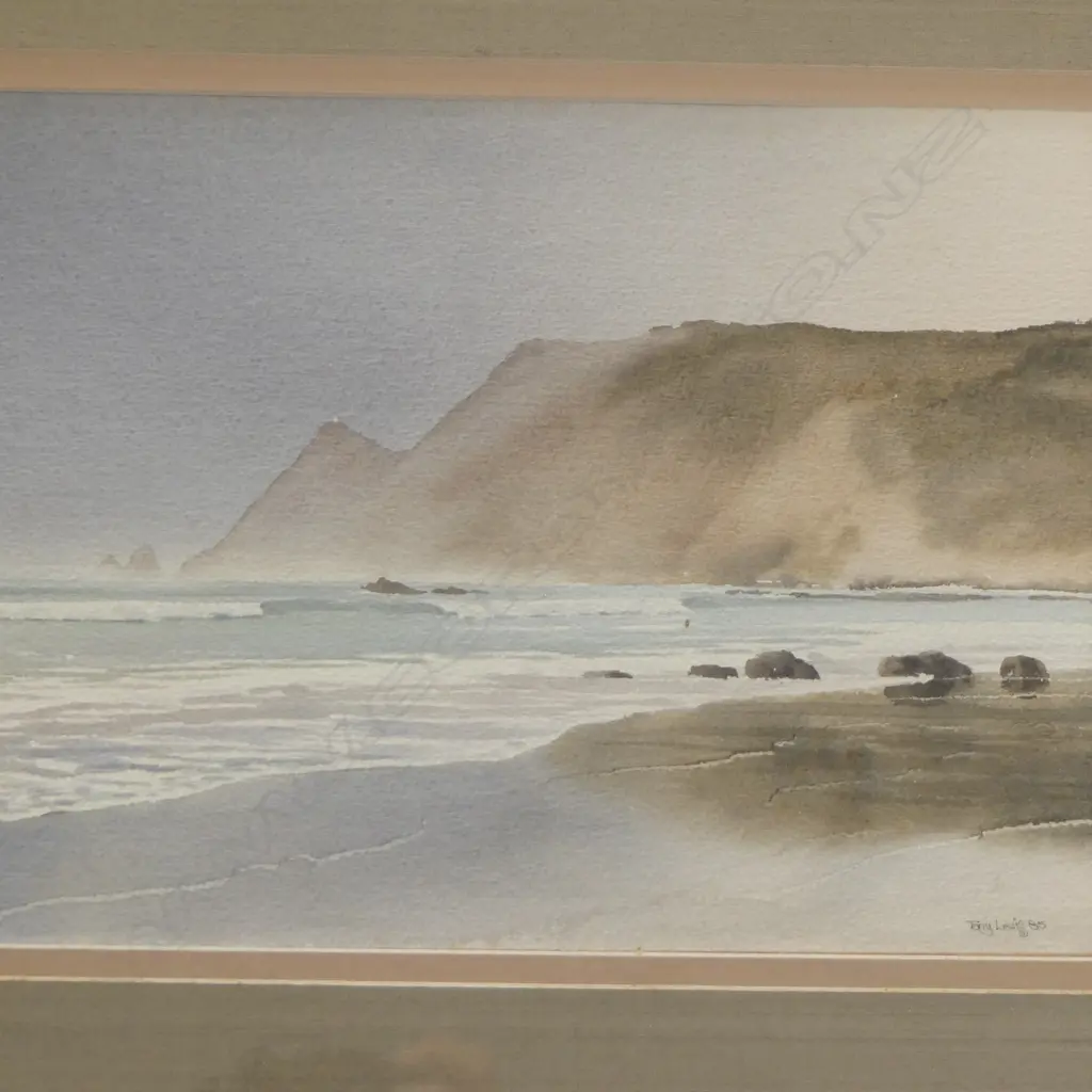 TONY LEWIS, COASTAL SCENE (1985) WATERCOLOUR, 240x345mm Image 1++