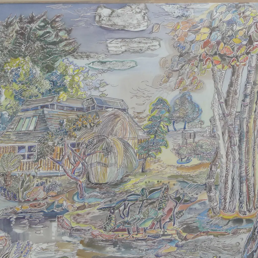 BARBARA BLAKEMORE FOWLER, MY BOTANIC GARDENS, WATERCOLOUR, with artists hand written notes, work out of mat, 540x410mm Image 1++