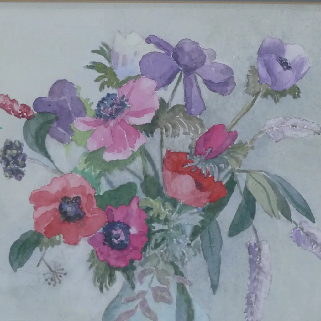 KAY POLLARD, FLORAL STILL LIFE, WATERCOLOUR, 230x250mm Image 1++