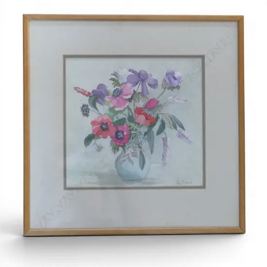 KAY POLLARD, FLORAL STILL LIFE, WATERCOLOUR, 230x250mm