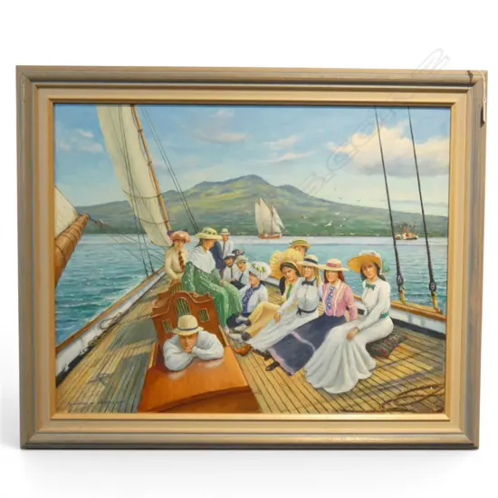 GAINOR W. JACKSON 'LADIES DAY ABOARD 'VOLUNTEER' 1902' ACRYLIC ON BOARD 560x715mm