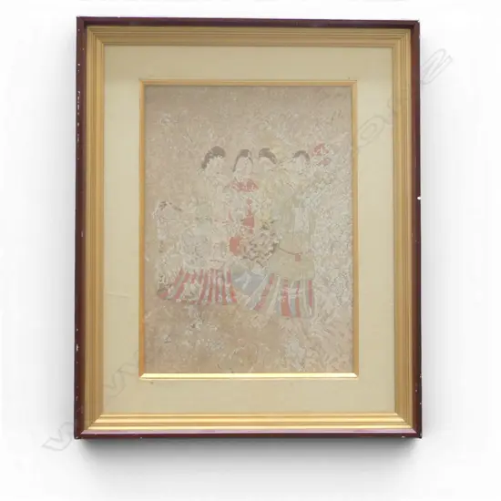 ORIENTAL FRAMED FABRIC ARTWORK, 400x290mm (585x480mm OVERALL)