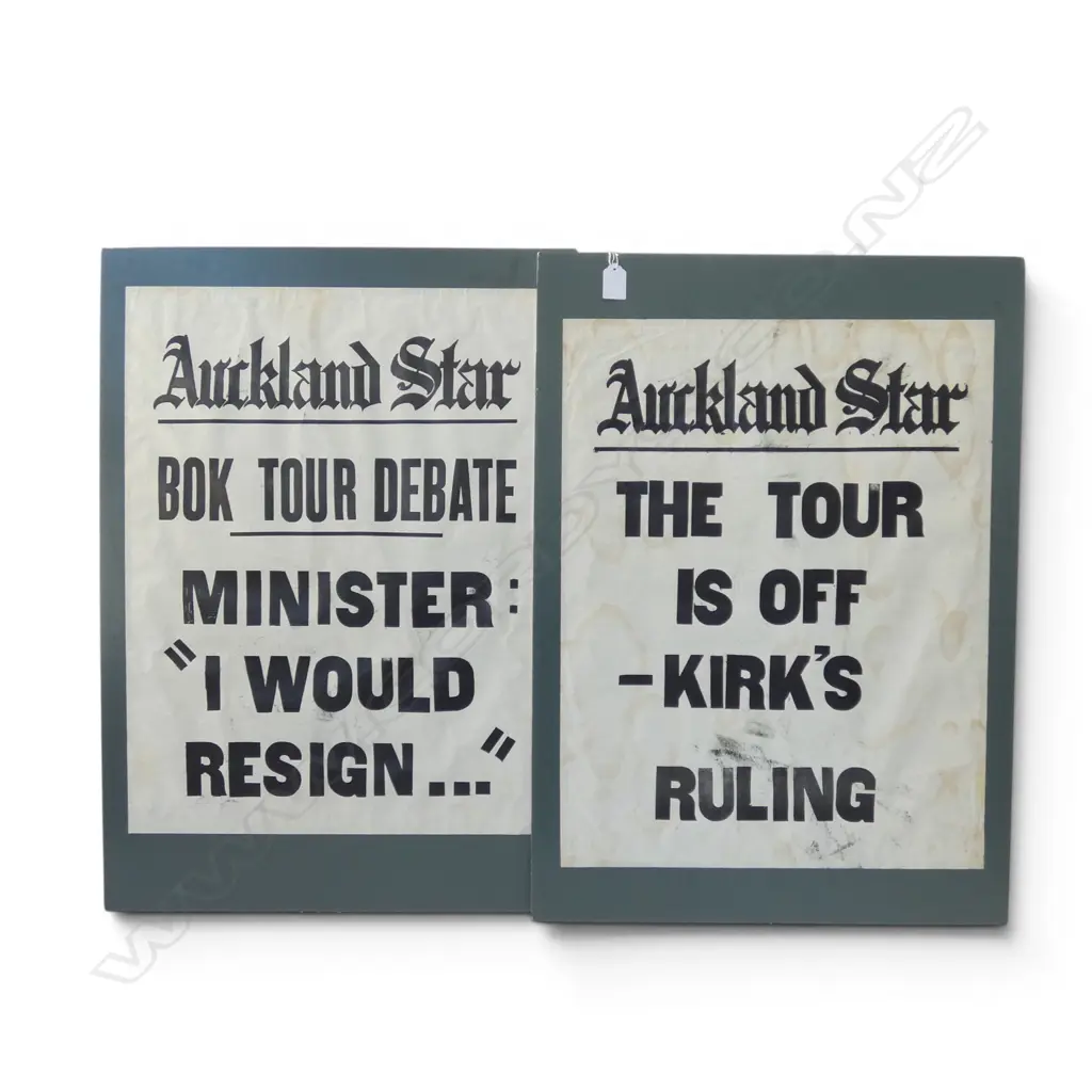 2 ORIGINAL 1973 AUCKLAND STAR BILLBOARDS ALL BLACKS RUGBY SPRINGBOK TOUR, L.575MM (SEE REVERSE) Image 1++