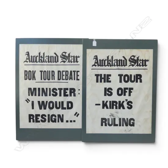 2 ORIGINAL 1973 AUCKLAND STAR BILLBOARDS ALL BLACKS RUGBY SPRINGBOK TOUR, L.575MM (SEE REVERSE)