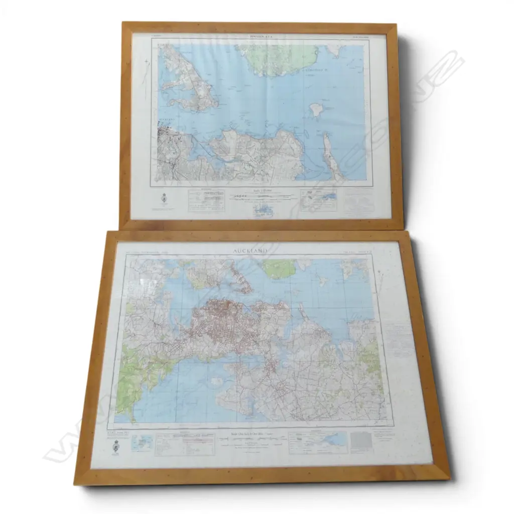 2 FRAMED MAPS; AUCKLAND & WAITEMATA 590x785mm Image 1++