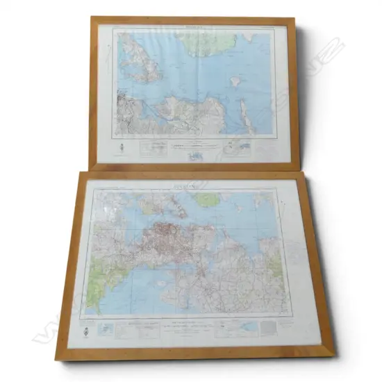 2 FRAMED MAPS; AUCKLAND & WAITEMATA 590x785mm