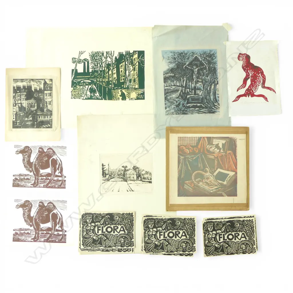 HELLMUTH WEISSENBORN, ASST. WOODCUTS, WOOD ENGRAVINGS OF ANIMALS, STILL LIFE & LANDSCAPE, VARIOUS SIZES, SOME SIGNED Image 1++
