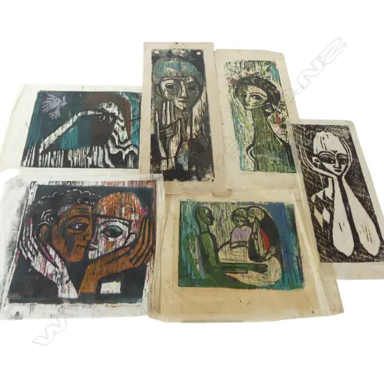 MAJ HEMBURG (SWEDISH), GROUP OF FIVE 1950S WOODCUTS, SIGNED, TITLED AND DATED, 680 X 280MM (LARGEST) A/F (SOME TEARS)