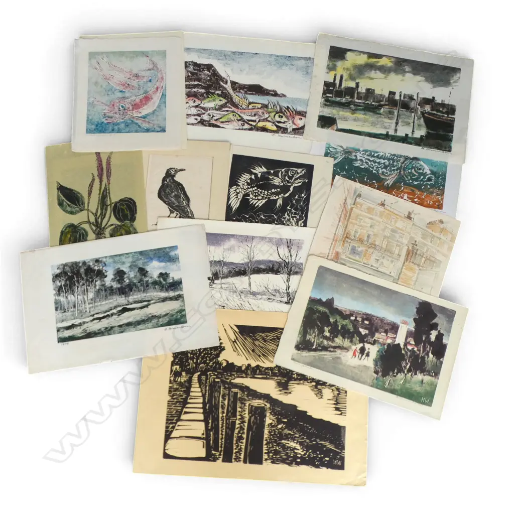 HELLMUTH WEISSENBORN, GROUP OF ASST. LANDSCAPES AND ANIMALS IMAGES, MONOPRINTS, 370 X 520mm (largest) Image 1++
