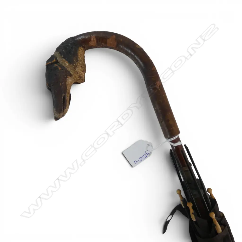 20thC BRIGG UMBRELLA wood handle terminating in carved canine, encised 'BRIGG St. JAMES' L.680mm Image 1++