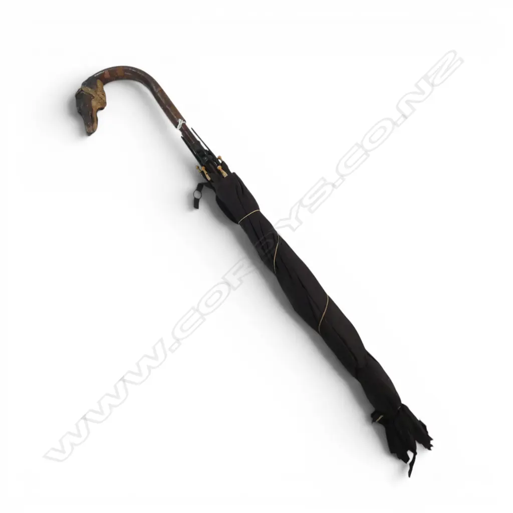 20thC BRIGG UMBRELLA wood handle terminating in carved canine, encised 'BRIGG St. JAMES' L.680mm Image 1++