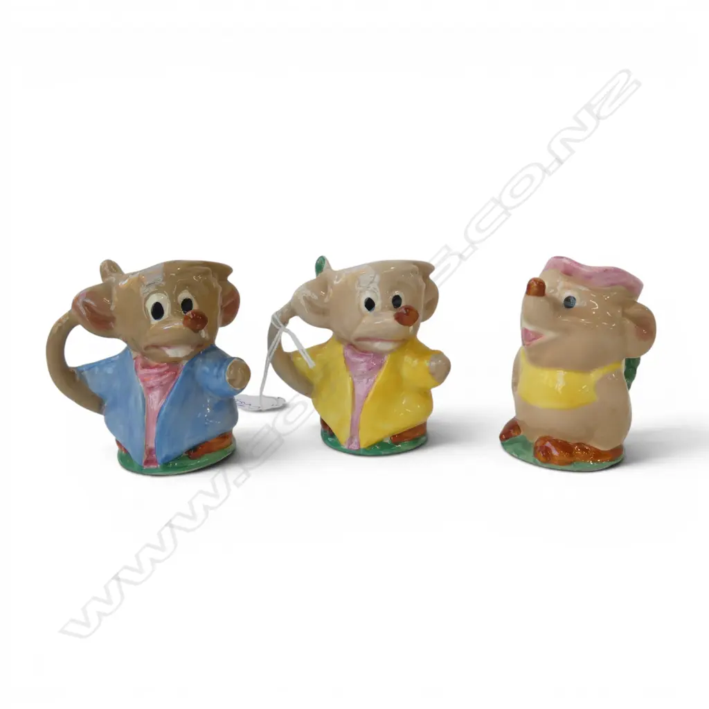 3 1950'sCINDERELLA WARE WALT DISNEY MICE JUGS by WEETMAN (ENGLAND). H's.80mm Image 1++