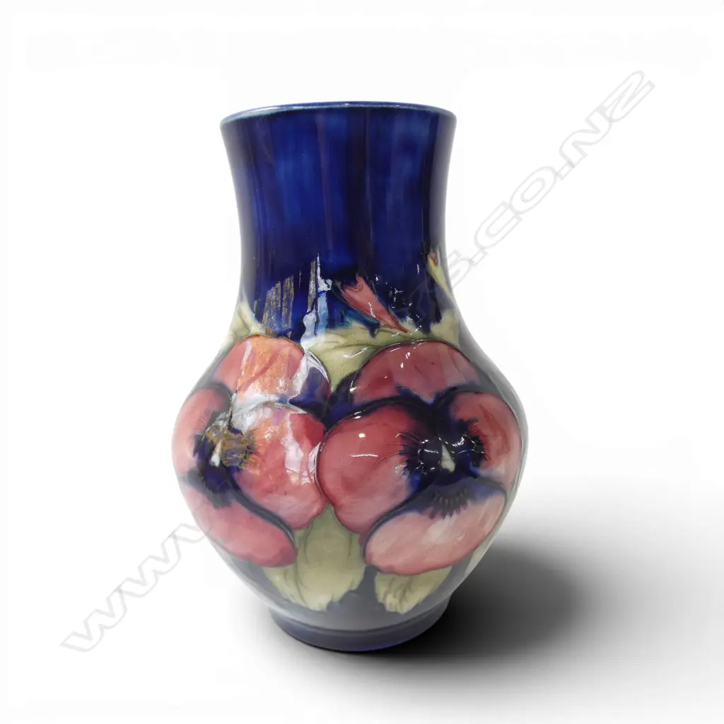 WILLIAM MOORCROFT PANSY VASE baluster form. Full signature in blue. H.172mm Image 1++