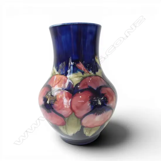 WILLIAM MOORCROFT PANSY VASE baluster form. Full signature in blue. H.172mm